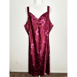 New Ava & Viv Womens Burgundy Floral Satin Sleeveless Midi Dress Plus Size 3X